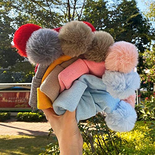 Image of F Y V Baby Kids Winter Beanie Cap with Warm Knitted Woollen Fur Lined Hat for Boys and Girls Age 1 to 6 Years Soft Stretchable Winter Cap Ear Cover Sky Blue Color