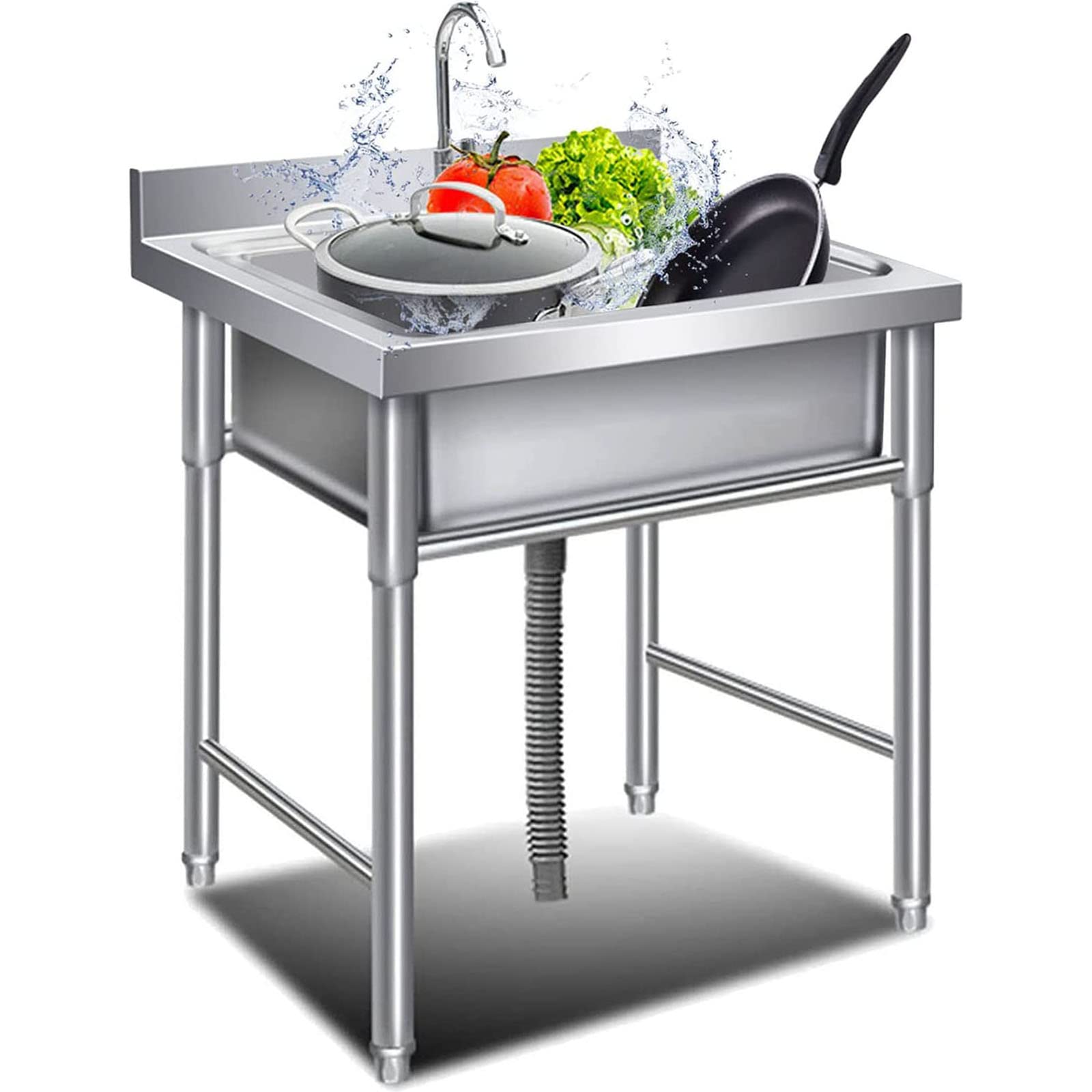 TAXXII Outdoor Sink, Stainless Steel Freestanding, Commercial Catering Utility with Stand, for Indoor Bathroom Restaurant Farmhouse