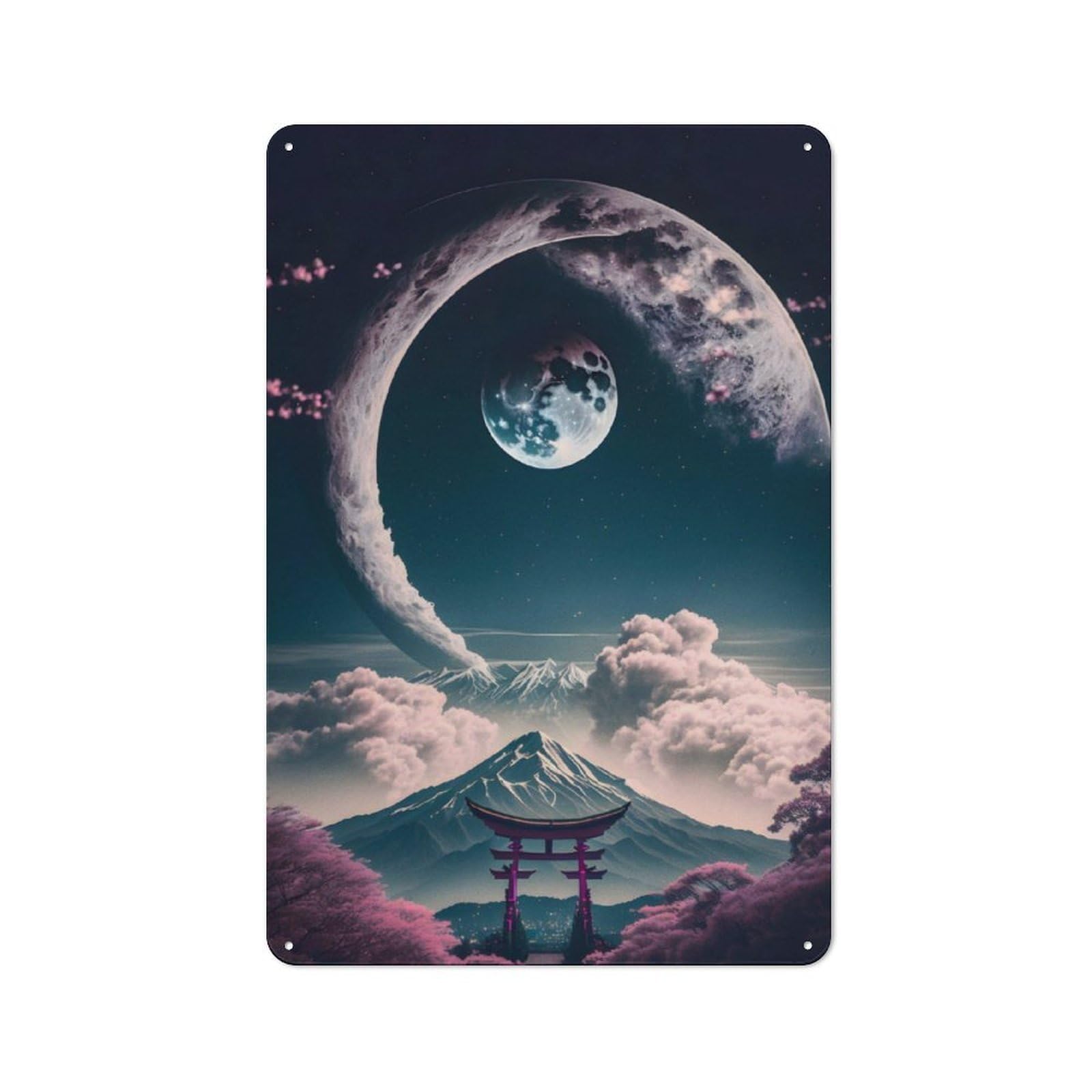 Junmoney Moonlight In Japanese Metal Sign 30X20cm With For Home Bar Wall, Rustic Decor, For Collectors Decorating Home Bars And Entertaining Spaces
