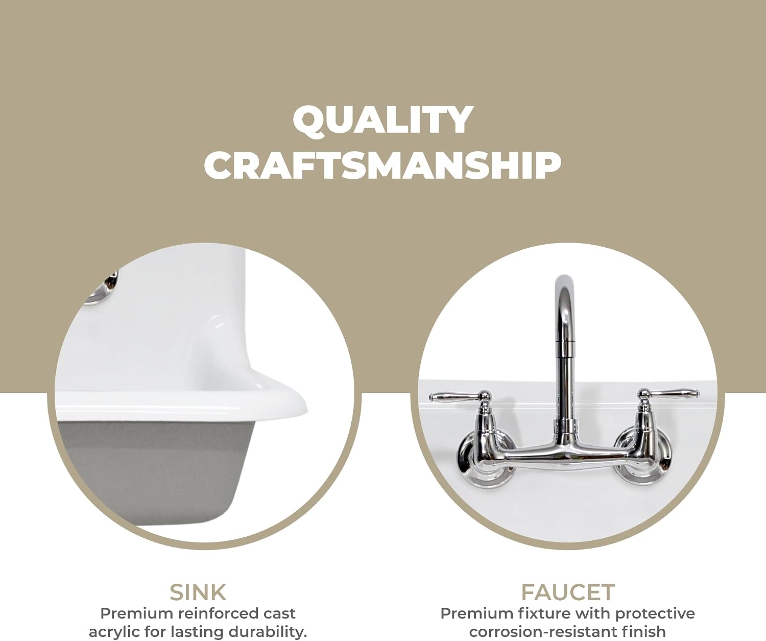Riley & Higgs Wall Mount Farm Sink with Polished Chrome Faucet and Drain - Bathroom and Utility Sink, 18 Inch Wide x 24 Inch High x 5.5 Inch Deep (Summit Gray Exterior)