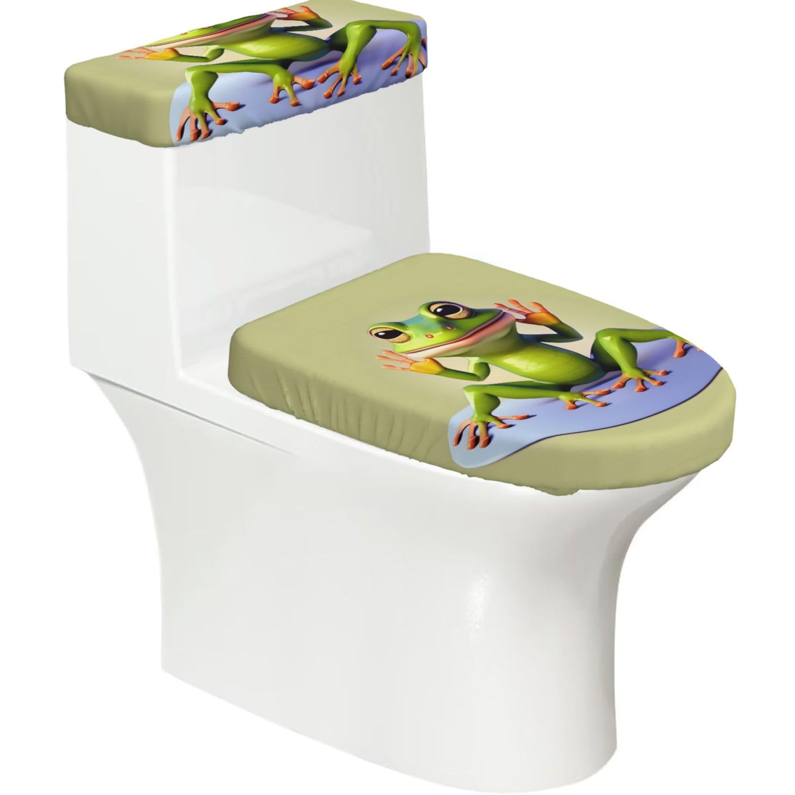Cntdbu Black The Funny Frog Doing Yoga Stretchy Toilet Lid And Tank Cover Set-Soft Elastic Bathroom Decor For U Shape Oval