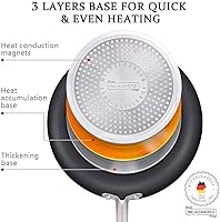 Vista 3 de MICHELANGELO Sartén de 8 pulgadas + cacerola de 2 cuartos de galón con tapa, sartén antiadherente de cerámica con tapa y olla y sartén de cobre