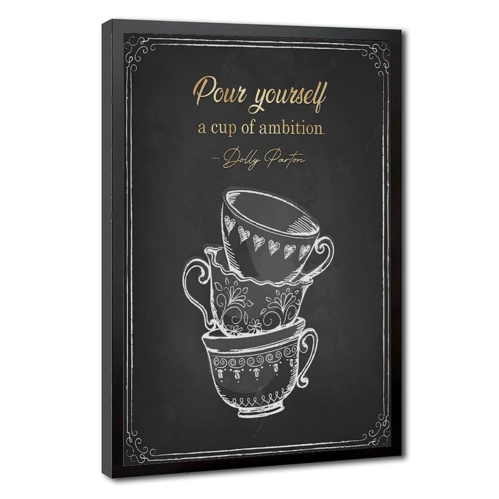 Mnyuein Pour Yourself A Cup of Ambition Poster Quotes Canvas Poster Bedroom Decor Sports Landscape Office Room Decor Gift Black Frame 16" L X 24" W