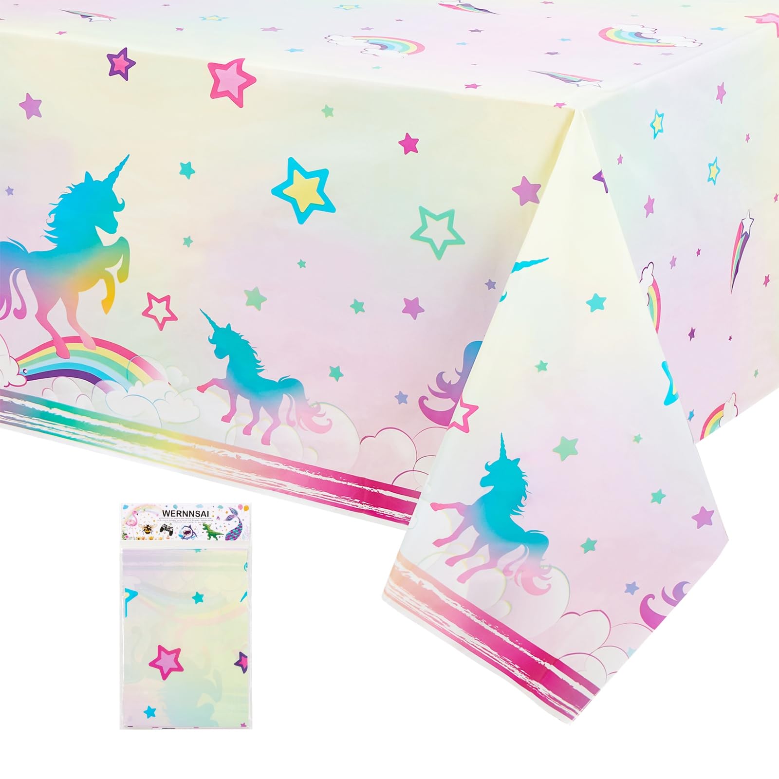 WERNNSAI Unicorn Table Covers - 1PC Rainbow Unicorn Party Supplies Printed Tablecloth for Girls Birthday Baby Shower Unicorn Themed Party Decorations 137 x 274 cm