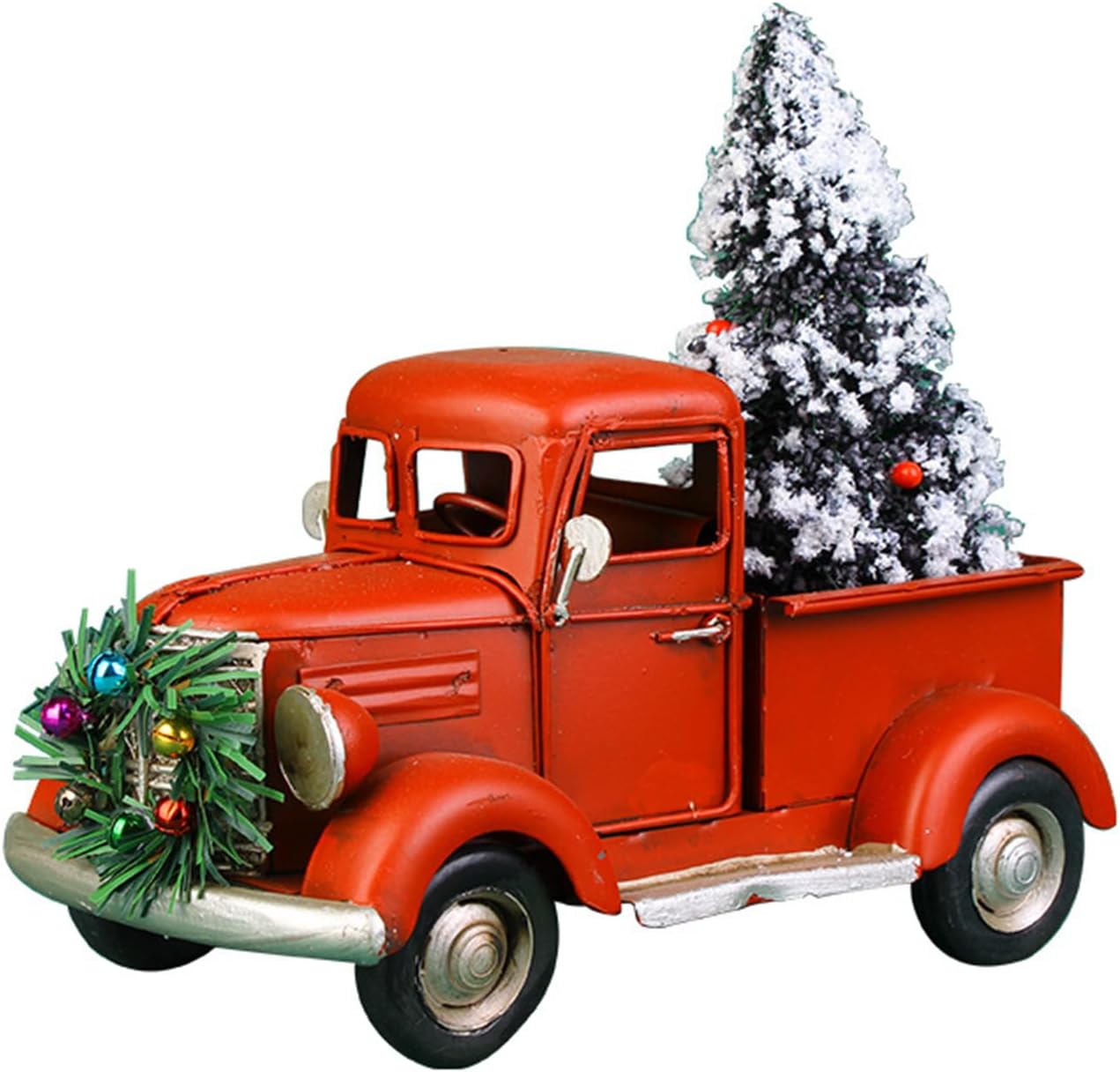 Christmas Red Truck Decoration,Large Vintage Farmhouse Metal Trucks Pickup Tiered Tray Decor for Tabletop Home Kitchen Centerpiece Decorations,Christmas Truck with Xmas Tree Decor