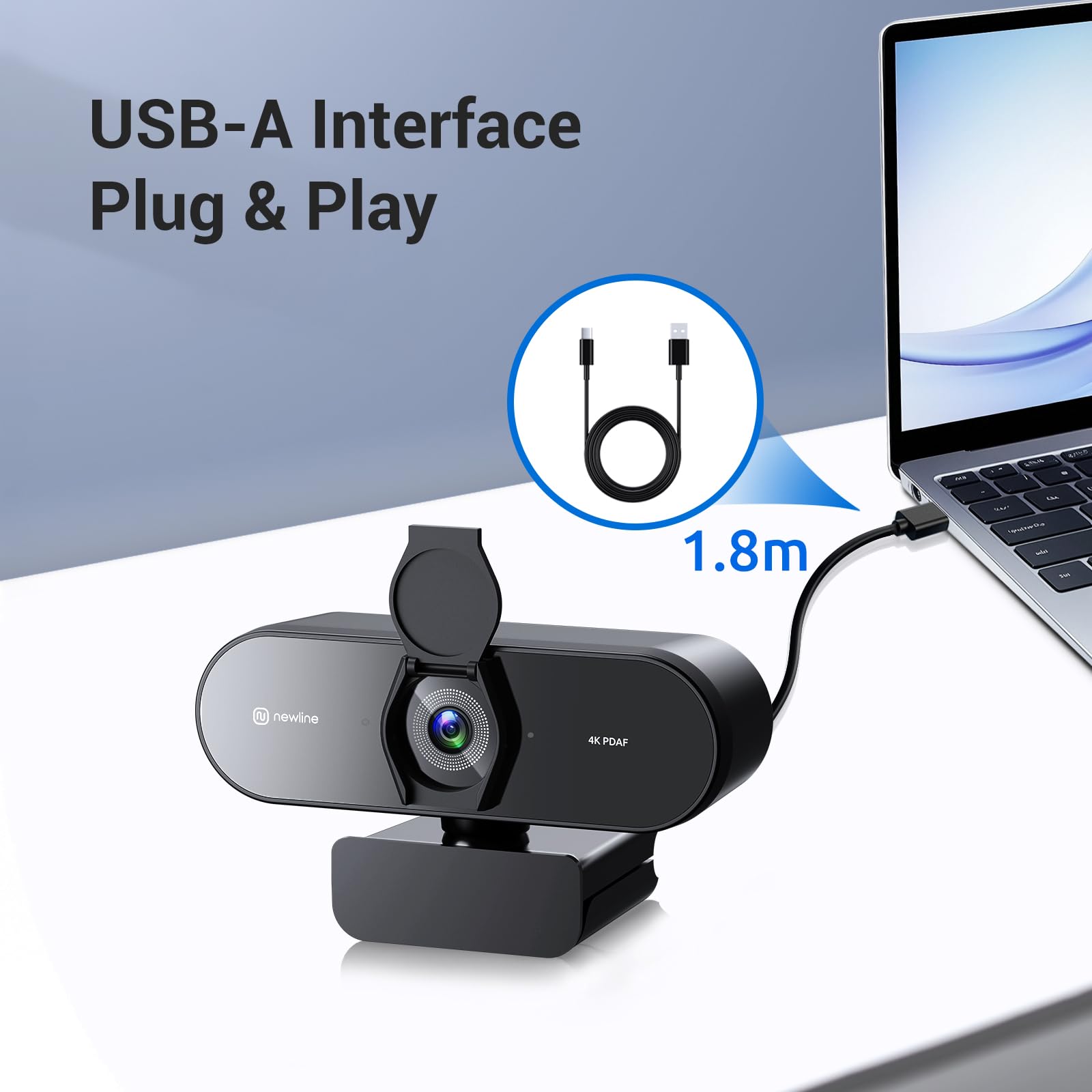 Webcam 4K per PC con autofocus PDAF, copertura privacy, doppio microfono, 4K a 30 fps e 1080p a 60 fps, correzione automatica della luce, fotocamera USB Plug & Play per laptop, Mac e desktop