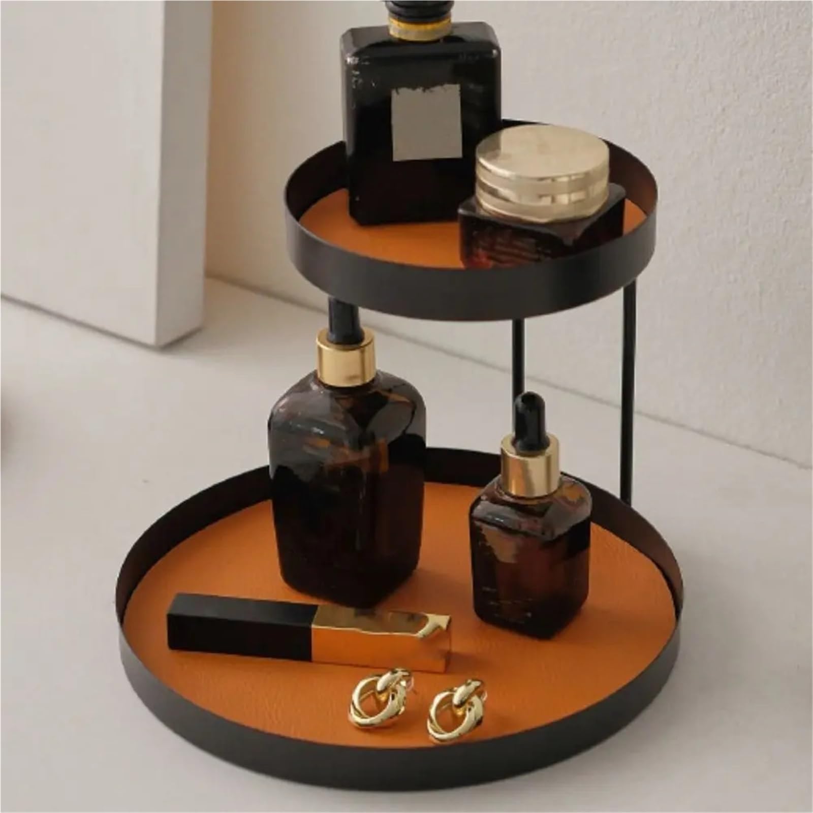 Bandeja De Perfume Estante de Almacenamiento cosméticos Hierro multifunción, Creativo con cojín Cuero, Estante baño, Bandeja Escritorio Simple Doble Capa, Dulces(Style 9)