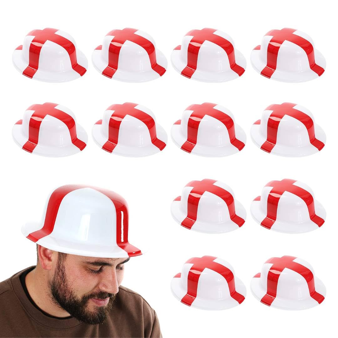 England Bowler Hat - English St Georges Flag Bowler Hat - Fancy Dress Accessory for Indoor Outdoor Sporting Events, Street Parties, Festivals and Celebrations