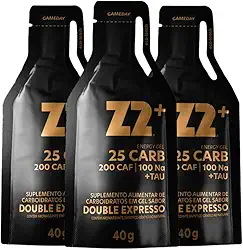 Z2+ Energy Gel Sabor Double Expresso - 200mg de Cafeína - Suplemento Alimentar de Carboidratos em Gel Líquido para Atletas de Alto Rendimento - Linha Gameday - Box 03 Sachês 40g Cada
