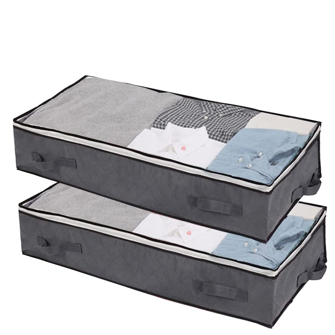 K Y KANGYUN Underbed Storage Bag 2 Pack Organizer, Large Capacity Storage Box with 4 Handles, Non-Woven Material, Clear Window, Store Blankets, Clothes, Comforters, Bedding, Seasonal Clothing (Grey)-image-32