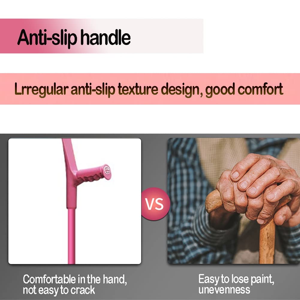 Stampelle Ortopediche Pieghevoli, Bastoni da Passeggio Rosa per Donne, Antiscivolo Stampelle per Adulti (1 unità, Bracciale Aperto), Altezza Regolabile