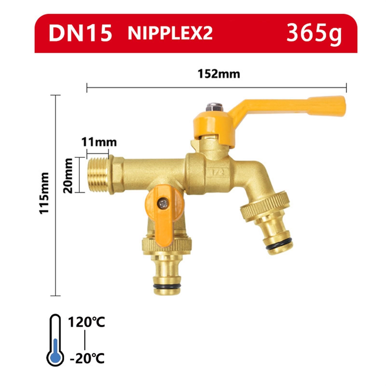 Grifo de agua latón for exteriores con conector manguera, grifo jardín anticongelante, doble salida for lavadora, exterior resistente (2 pezones)(2 Nipple)