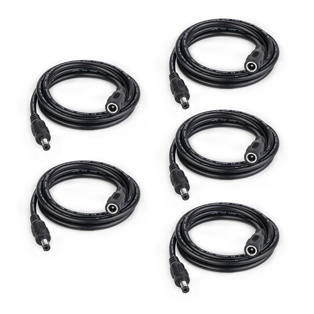 BTF-LIGHTING 2PIN DC Power Pigtail Kabelstecker 5PCS 20AWG 5.5mm x 2.1mm Stecker Buchse mit 1m Verlängerungskabel für 2pin PWM SMD FCOB Einfarbige LED-Streifen