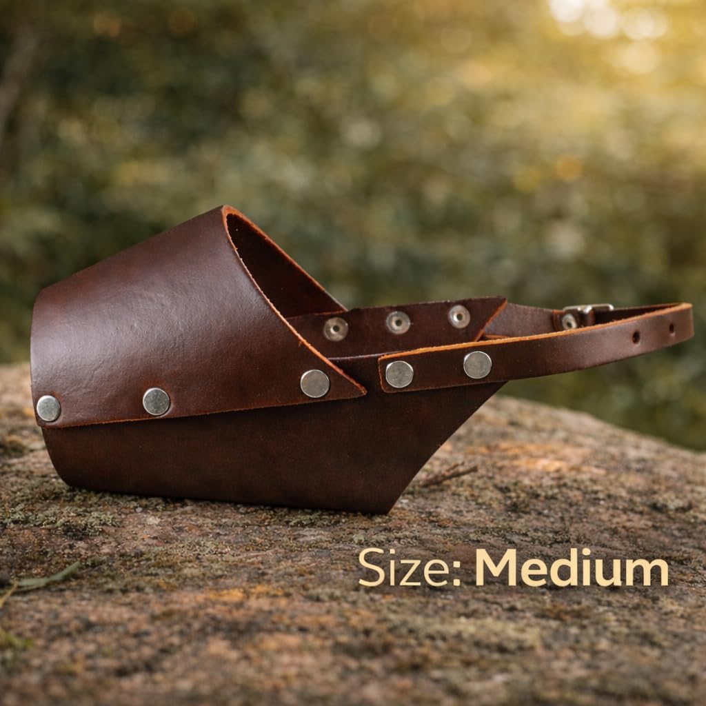 JorVet Leather Muzzle for Dog | Comfortable & Durable to Prevent Biting | Vet-Approved for Safety | Adjustable & Secure Fit | Medium | Brown