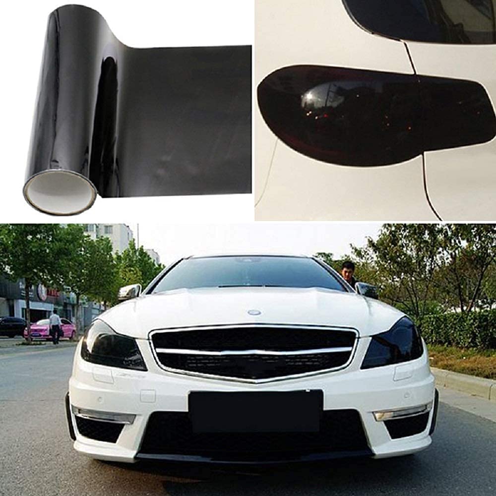 Film de lumière de voiture, TOTMOX Film de vinyle teinté pour phare, feu arrière, feu antibrouillard arrière, 30 cm * 180 cm, noir profond