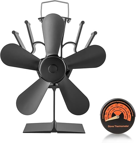 gohantee Ventilador de estufa de 4 aspas alimentado por calor, ventilador de chimenea para quemador de leña, chimenea, ventilador de pellets de