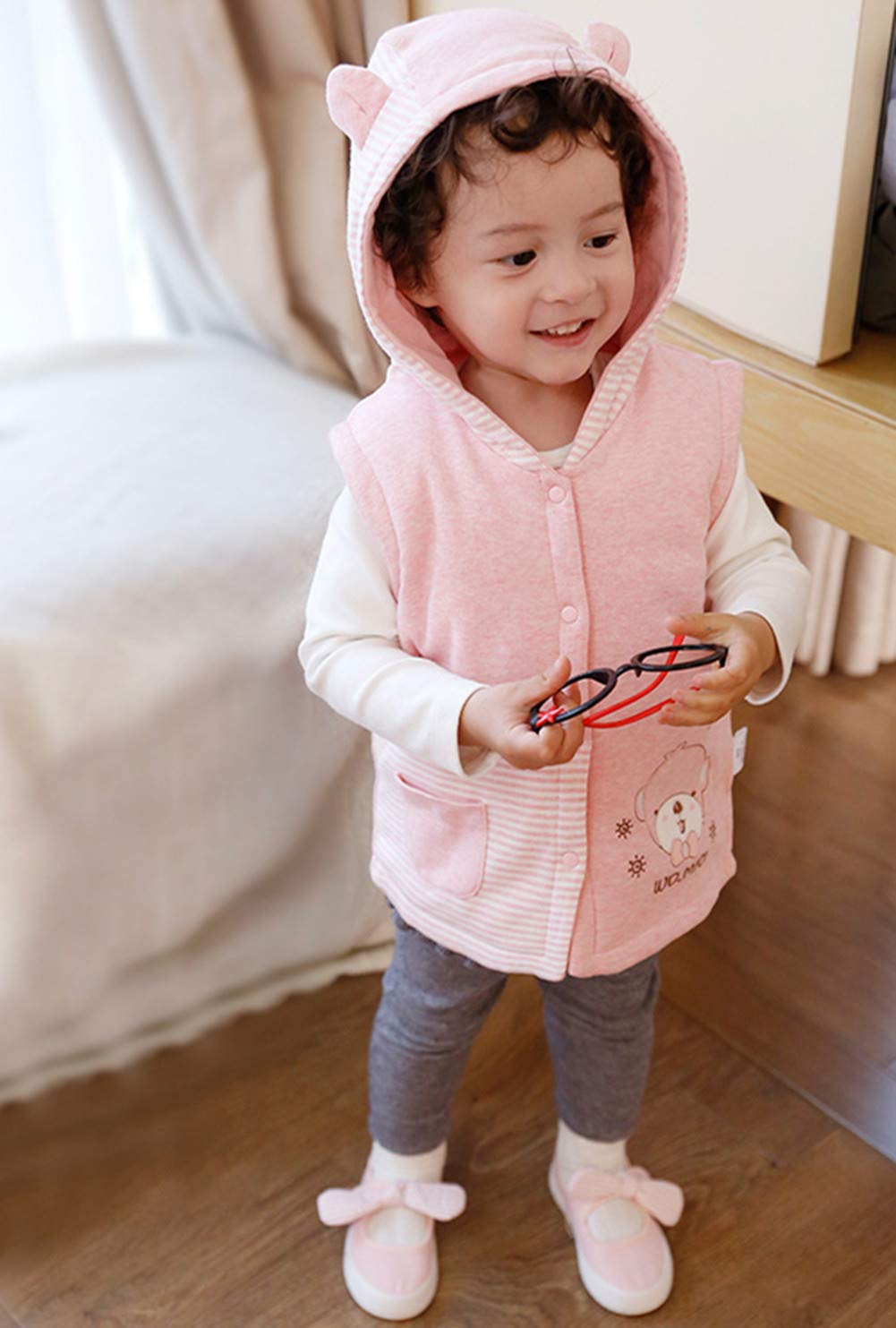 Monvecle Baby to Toddler Zipper Hooded Vests Unisex Infants Sleeveless Padded Waistcoat Pink 3T-4T