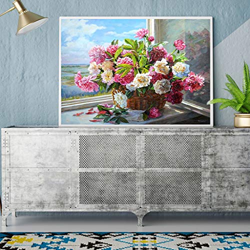 DCIDBEI Square Diamond Art 5D DIY Diamond Painting Kits for Adults Full Square Drill Diamond Embroidery Cross Stitch Pictures Flowers on The Windowsill Arts Craft for Gift 16X12 Inches/40X30CM - Image 3