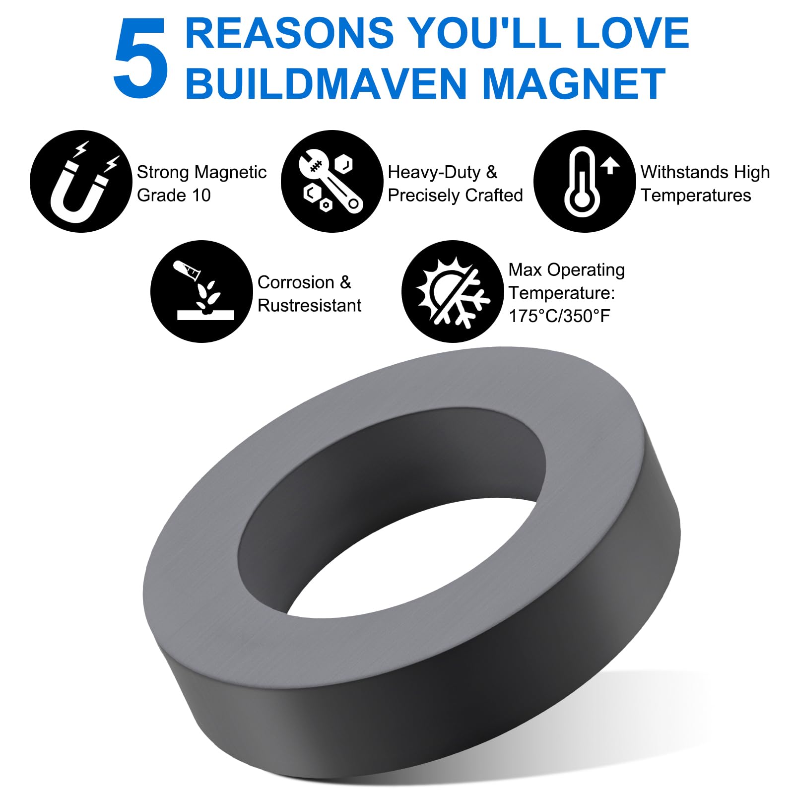 2 Pcs Large Magnet Heavy Duty, 4" OD x 2.36" ID x 0.79" Thick (100mm x 60mm x 20mm) Grade 10 Strong Ferrite Ring Round Magnets for Science Experiments, Industrial, Educational & DIY Applications — Amazon image 3