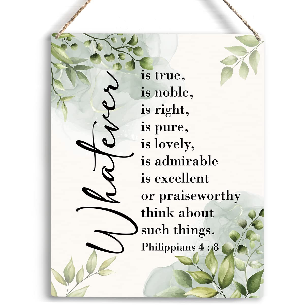 YCYD Christian Inspirational Wall Art Whatever Is True Noble Right Philippians 4:8 Wooden Hanging Sign Christian Bible Verse Wall Art Rustic Home
