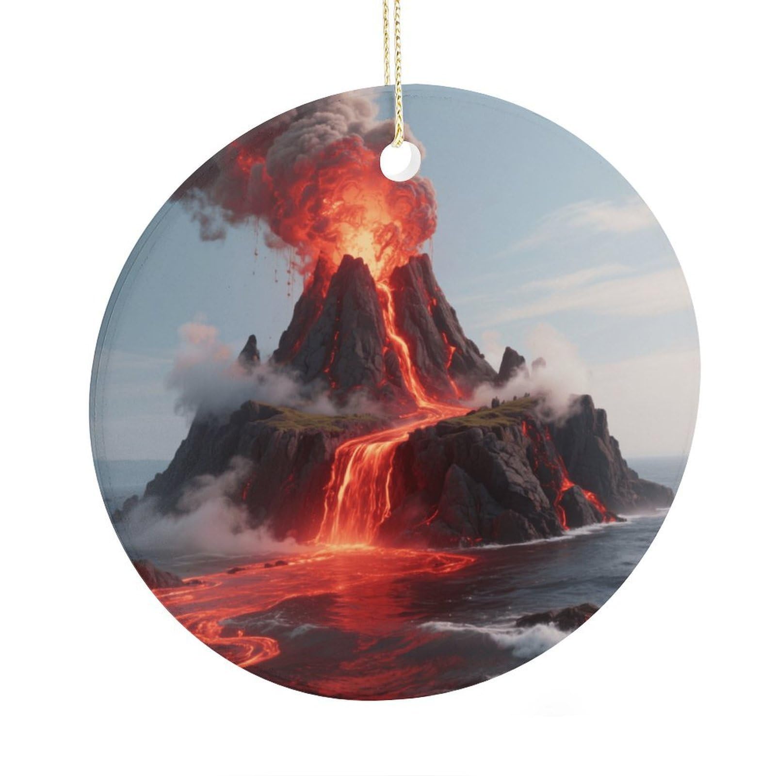 Fekiloot Style Hot Volcanic Island Christmas Ornaments 2.9 Inch Round Ceramic Ornament Keepsake Thank You Gifts For Office, Room, Home - Holiday Present Ideas