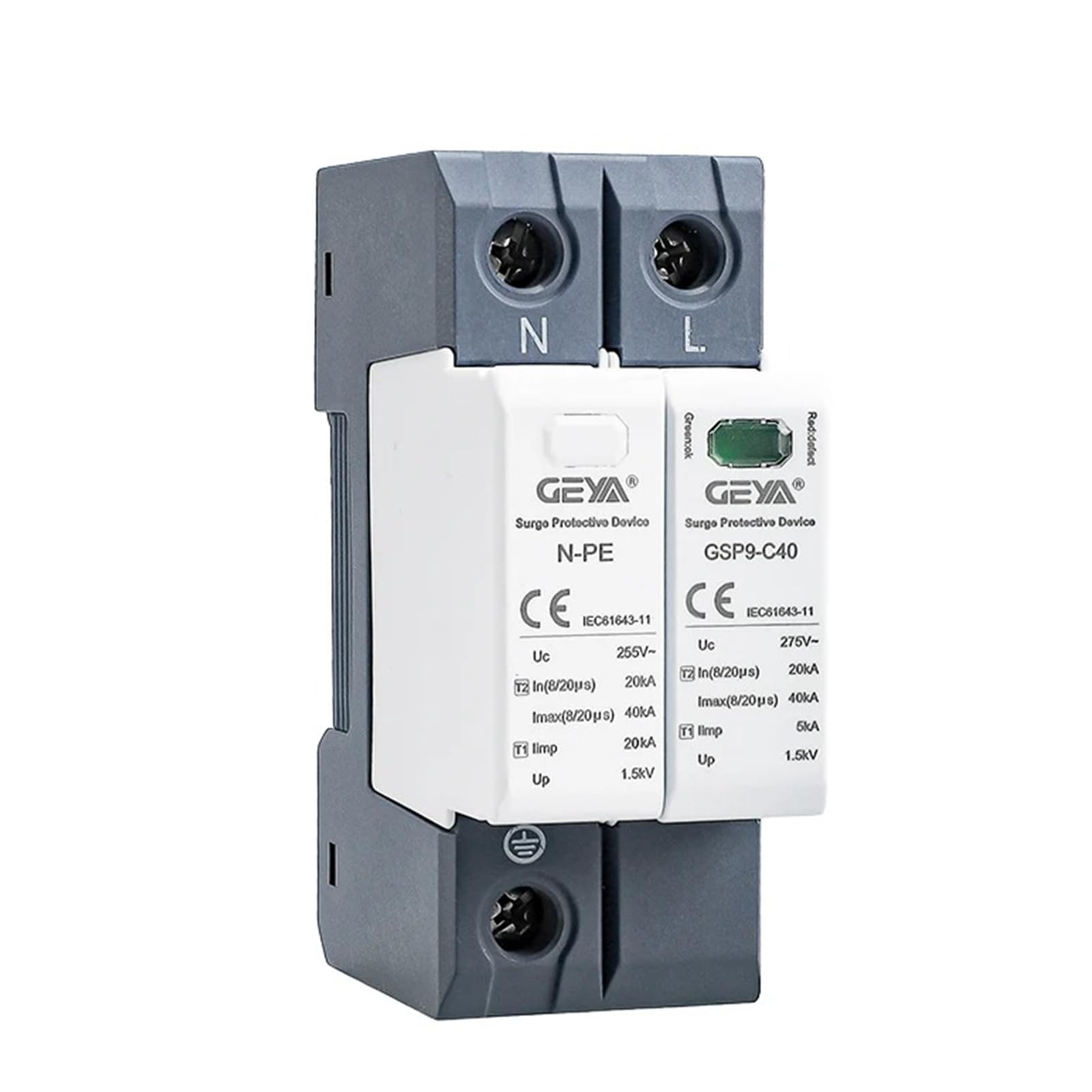 GEYA Protezione contro le sovratensioni SPD 20KA-40KA Guida DIN 1P+N AC275V