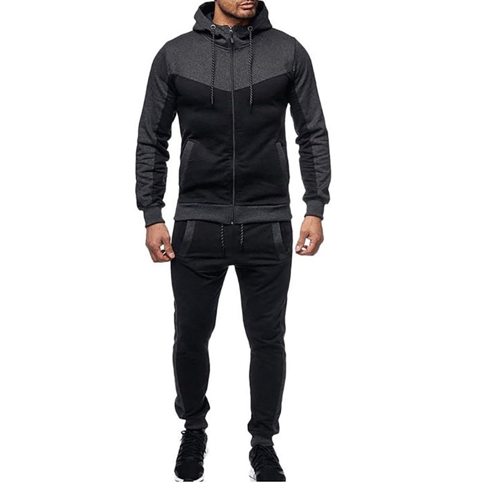 Męski dres treningowy, 2-częściowy, zapinana na zamek bluza z kapturem i joggery, zielono-czarna odzież sportowa dla mężczyzn, miękka bawełniana dres treningowy z kieszeniami, lekki, wygodny strój na