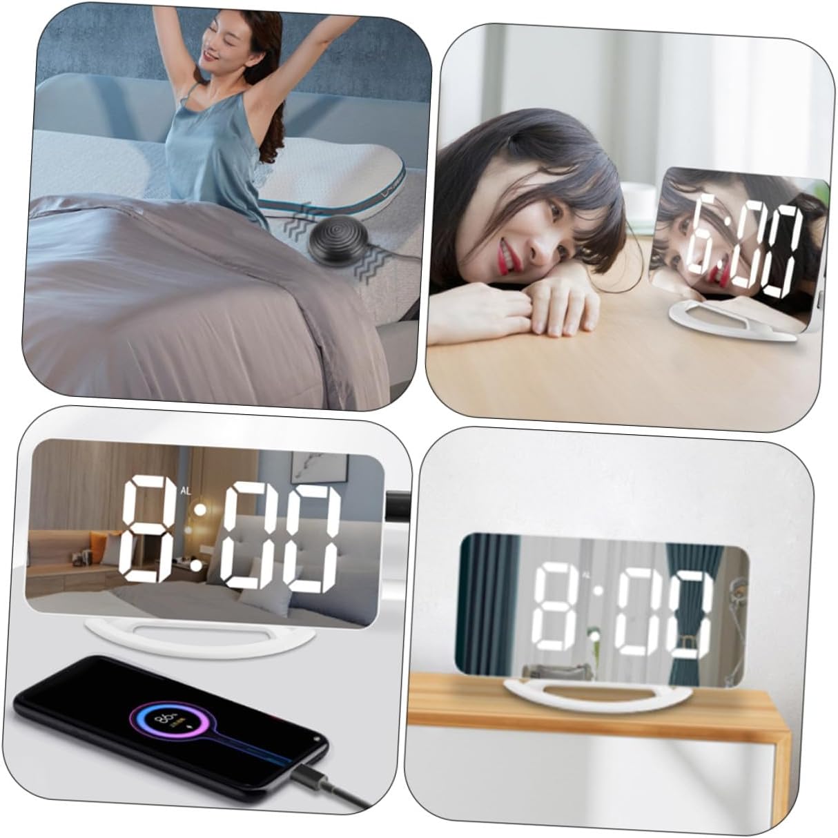 Digital Vibrating Alarm Clock with LED Display, Minimalist Mirror Surface, Multifunctional Electronic Bedroom Clock for Home and Desktop Use