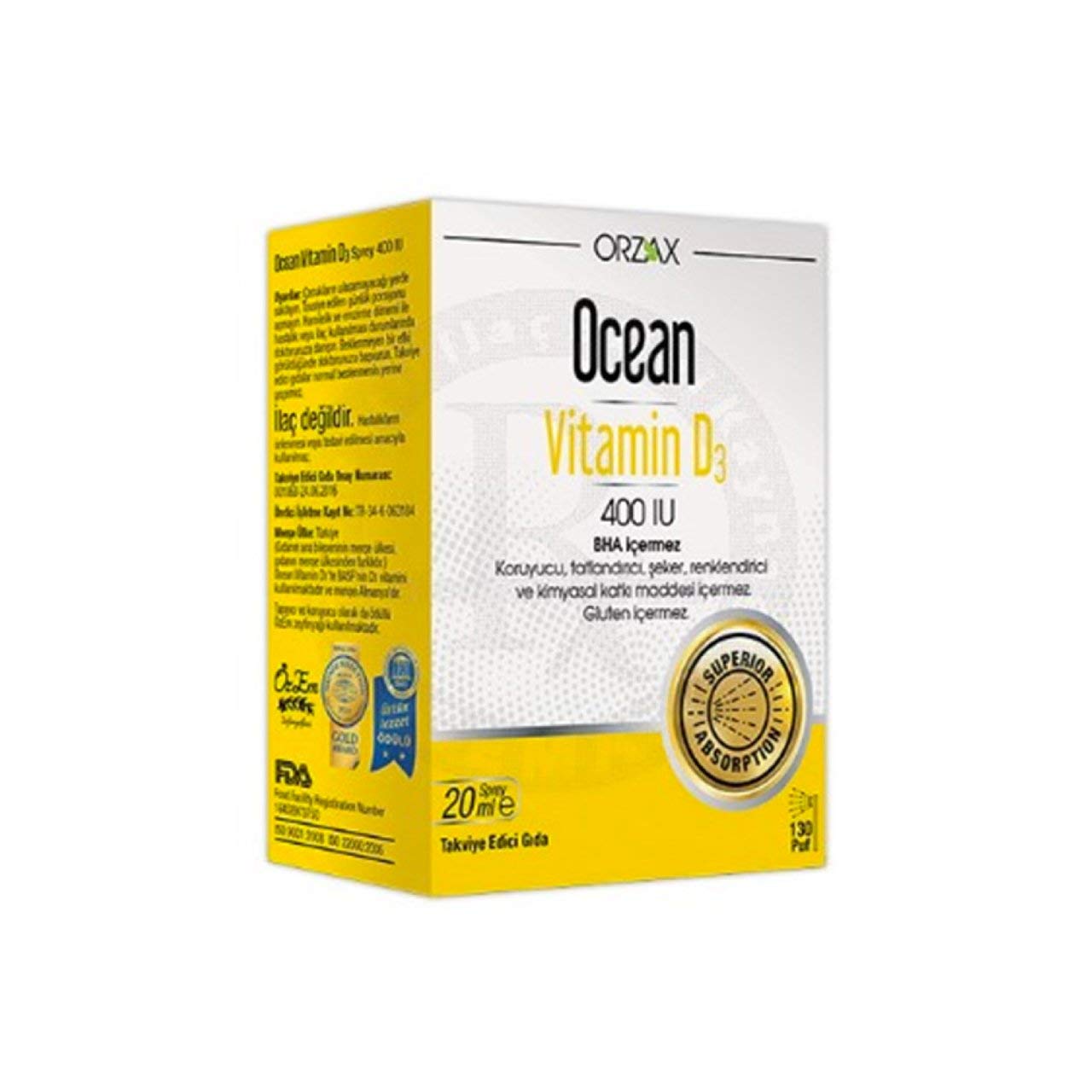 Ocean Vitamin D3 400 IU 130 Puf Oral Sprey (1 x 20 mL)