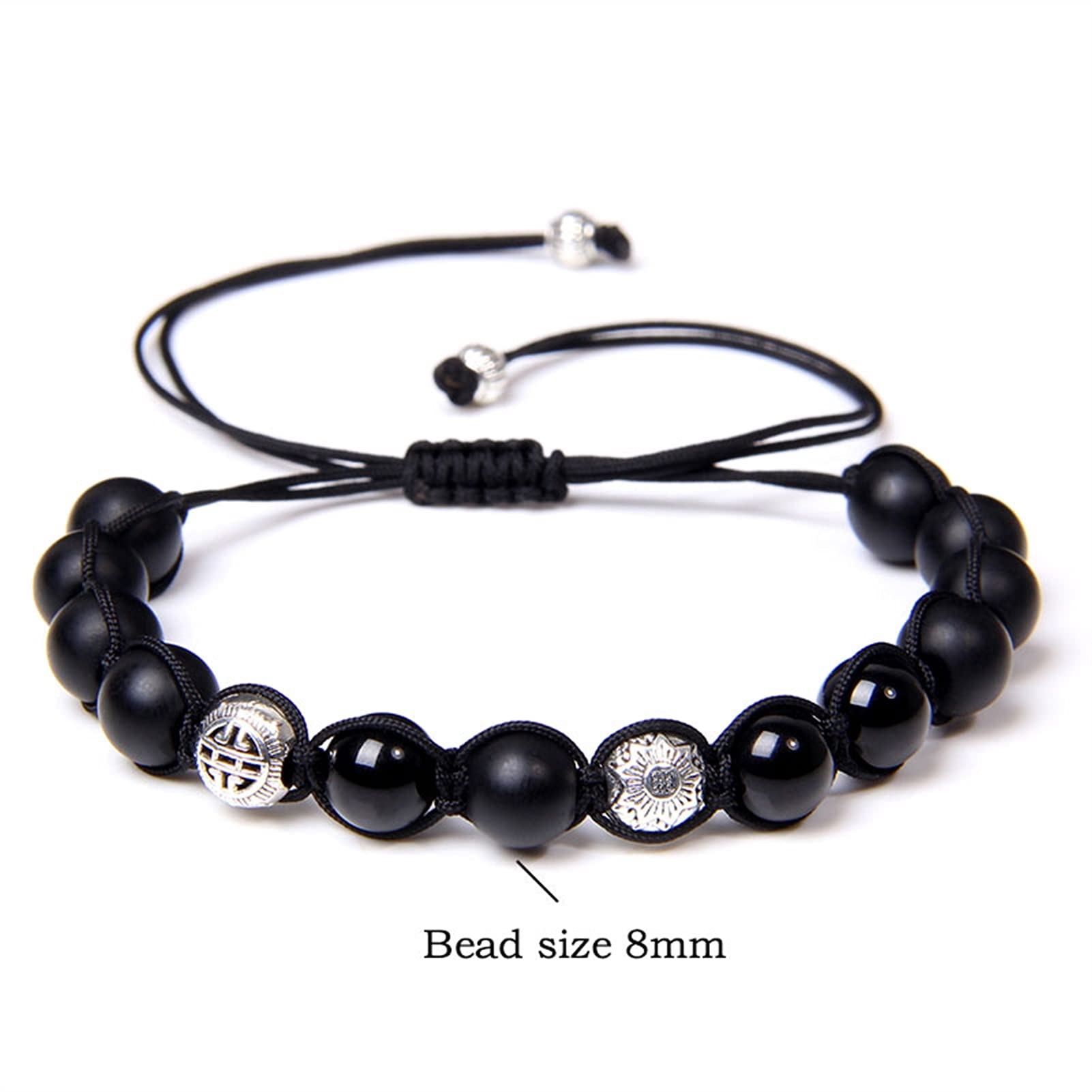 Naturstein-Armband, Vintage-Armband für Herren, handgefertigt, geflochten, polierte schwarze Onyx-Perlen, Armreif, natürliches rotes Tigerauge, gewebtes Armband, verstellbarer Schmuck, Armband-Schmuck