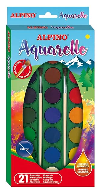 Acuarelas Alpino - Estuche 21 Colores - Cajas de Acuarelas para Niños - Incluye Pincel