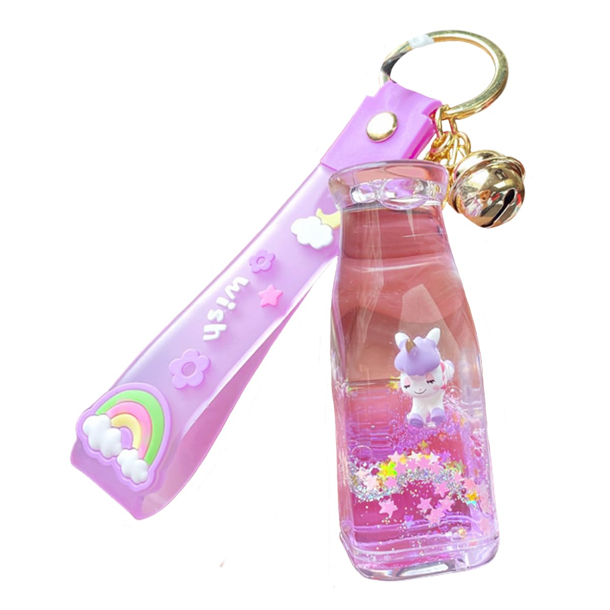 ZDHC Creative Milk Bottle Floating Unicorn Keychain Cute Liquid Quicksand Keyring Acrylic Car Keys Backpack Pendant for Girls
