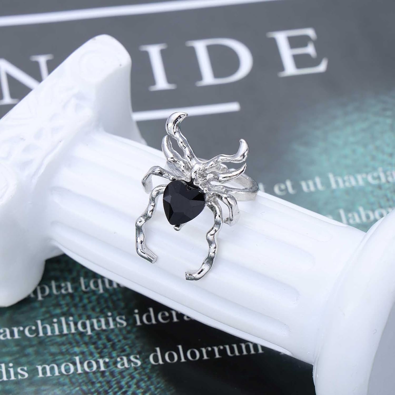 Crystal Spider Rings Silver Spider Finger Rings Black Gem Spider Rings Adjustable Spider Open Rings Gothic Spider Knuckle Ring Halloween Spider Statement Ring - Image 4