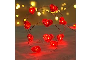BOHON Valentine's Day Decorations 10 ft 40 LEDs Red Heart-Shaped Romantic String Lights