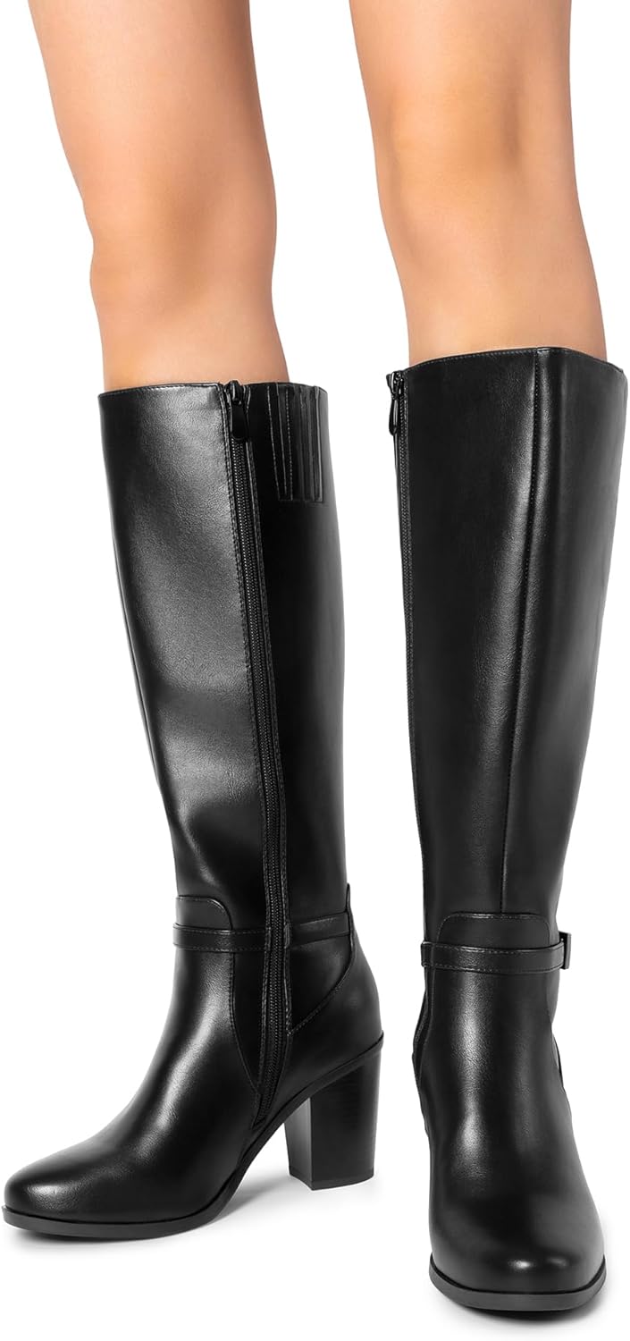 DREAM PAIRS Women's Knee-High Boots Comfortable Chunky Block Heel Side Zipper