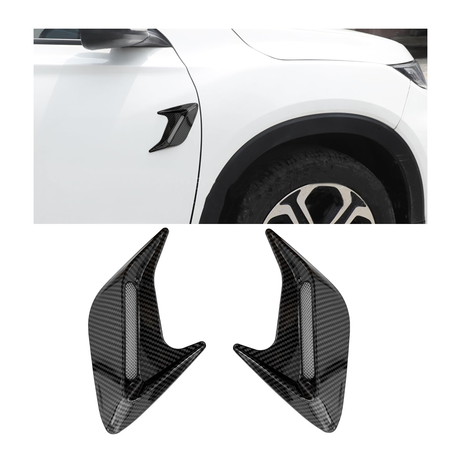 2 PCS Car Hood Air Flow Vent Cover, Decorative Auto Air Vents Bonnet Scoop Sticker, Front Air Vents Engine Hood Cover Trim, Universal Vehicle Exterior Decor Accessories (Carbon Fiber)