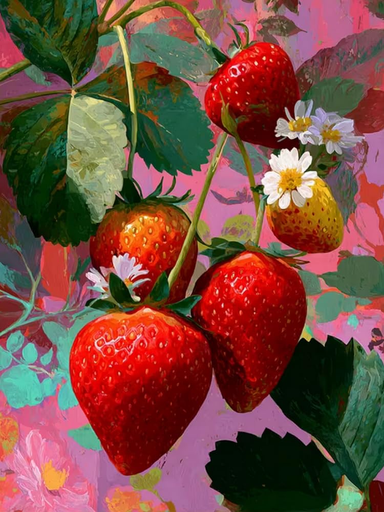 Brennora Embroidery Cross-Stitch Kits for Adults Beginners Pre Printed Cross Stitch Kit 11CT Needlework Arts and Crafts for Home Decor Strawberry Blossom 16x20 inch