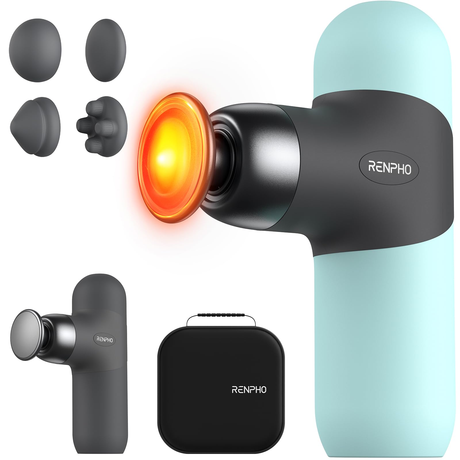 RENPHO Mini Thermal Massage Gun with Heat Function, Mini Massage Gun, Portable Fashionable Percussion Massager, with Coloured Silicone Sleeves, Travel Size with Carry Bag, for Muscle Massage, Blue