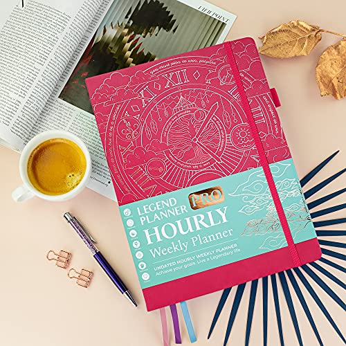 Legend Planner Pro Hourly Schedule Edition - Undated Deluxe Weekly & Daily Organizer With Time Slots. Time Management Appointment Book Journal For Work & Personal Life, A4 Size Hardcover - Hot Pink Gold Foil #TOP6