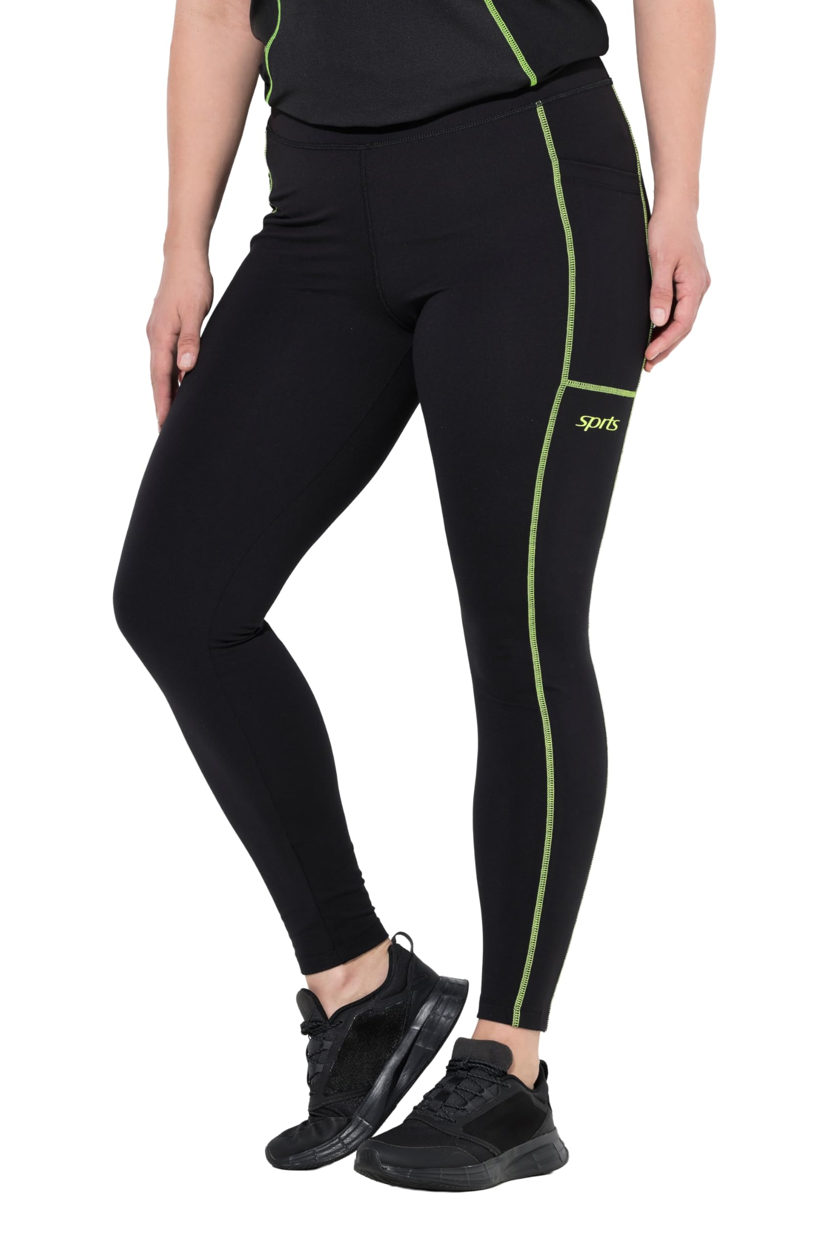Ulla Popken Damen große Größen Übergrößen Plus Size Sport-Leggings, Neon-Nähte, Taschen, recycelt 845166