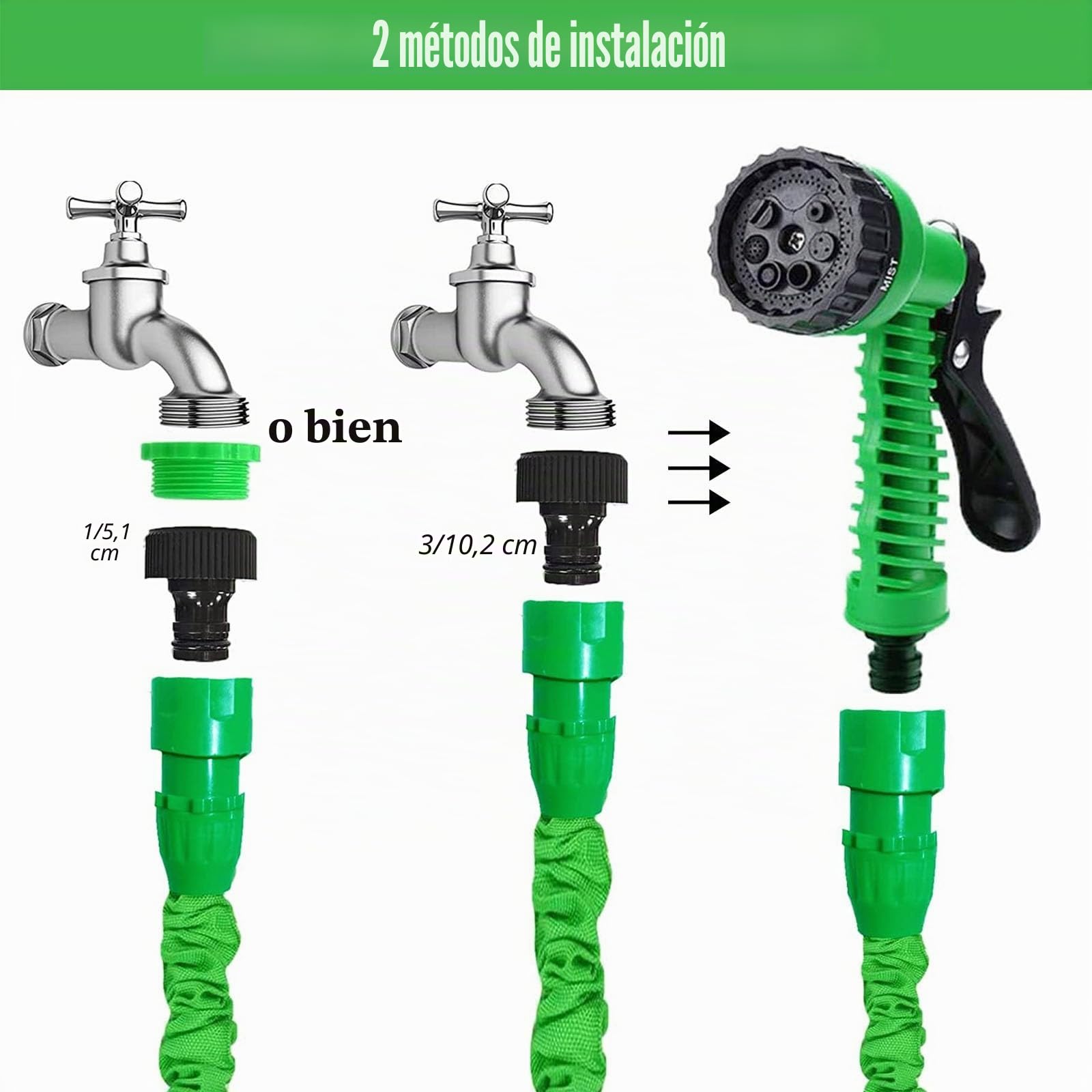 15 M Manguera de jardín flexible para riego, Manguera de agua flexible con 7 funciones de aspersión y adaptadores rápidos, Manguera de jardín extensible para riego de jardín, mascotas, lavado de autos