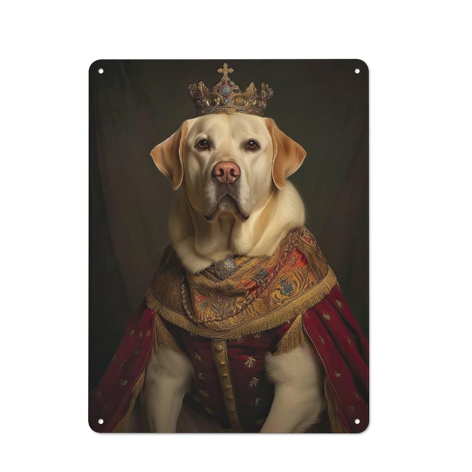 Understated Decorative Metal Sign 40x30cm Featuring Labrador The King, Study Room Decor for Workspace, Cafe, Shop Or Desk Area