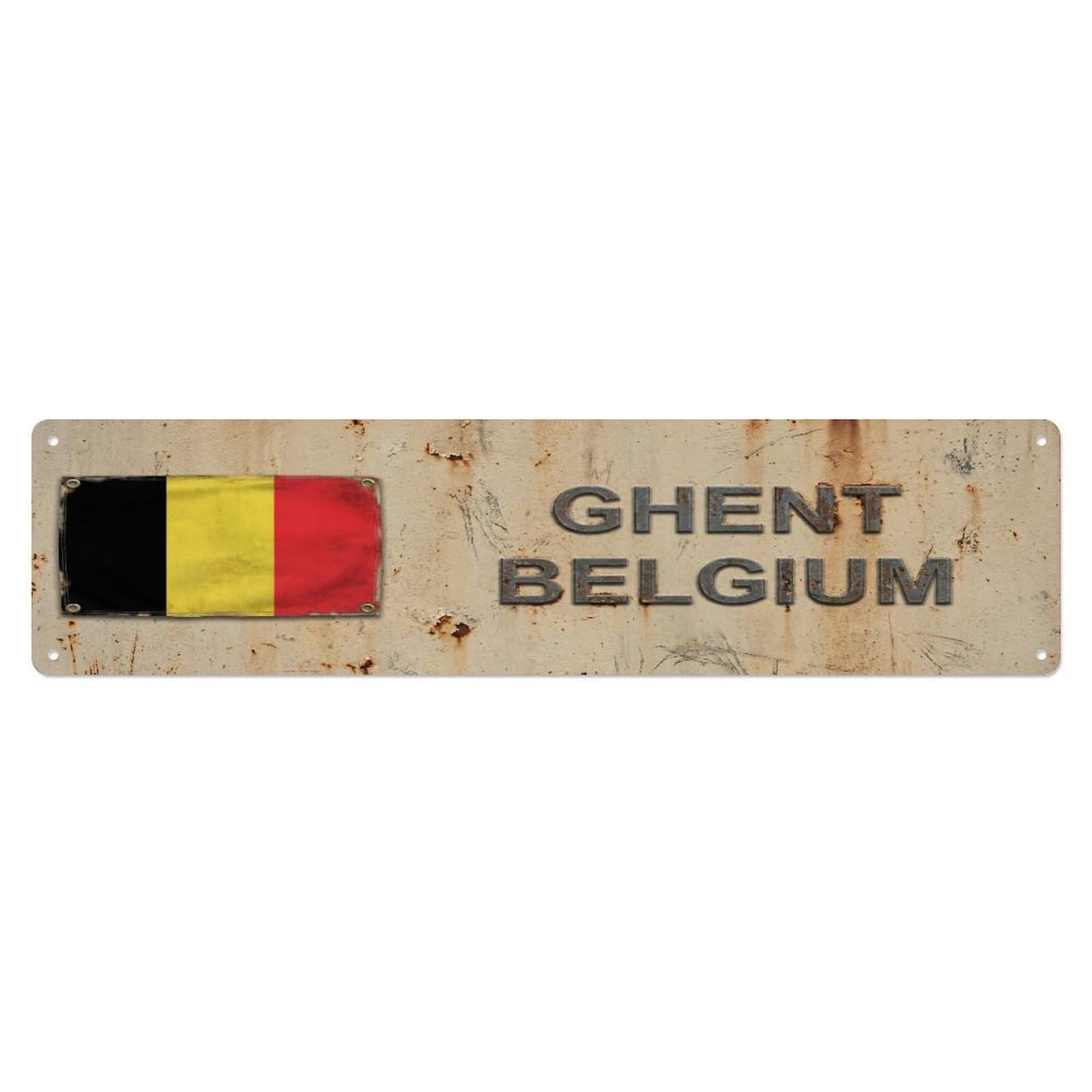 Tgrcjimh Style Metal Tin Sign Vintage Ghent Belgium Flag Decor Rustic Travel