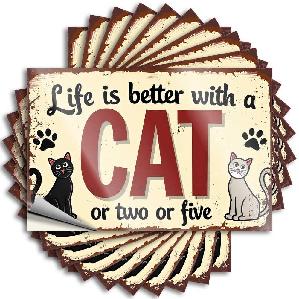 Life is Better with Cats: A Whimsical Sign Sticker Life | Girly Hat Removable Decal Pack(12X18CM)