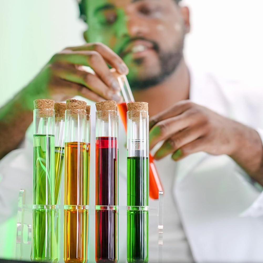 Glas für Reagenzglas-Set 24 Stück 80 Ml Glas für Reagenzgläser mit Korkstopfen und 24 Löcher Kunststoffröhrenhalter für Testlabor