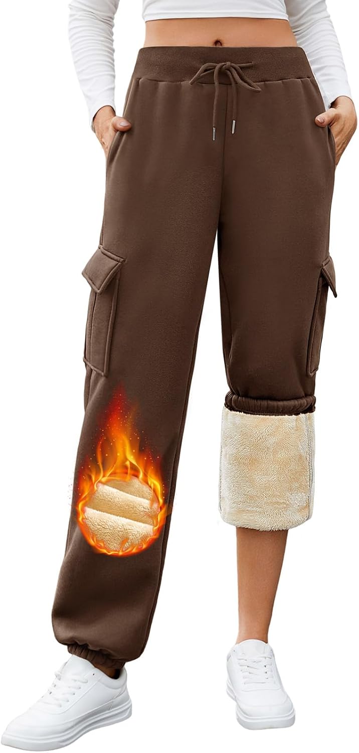 Lonya Joggers for Women Fleece Lined – Thermal Sherpa Sweatpants with Pockets Winter Warm Joggers Pant Tracksuit Jogging Bottoms High Waist Cargo Trousers Drawstring Workout Sport Lonya Joggers for Women Fleece Lined – Thermal Sherpa Sweatpants with Pockets Winter Warm Joggers Pant Tracksuit Jogging Bottoms High Waist Cargo Trousers Drawstring Workout Sport