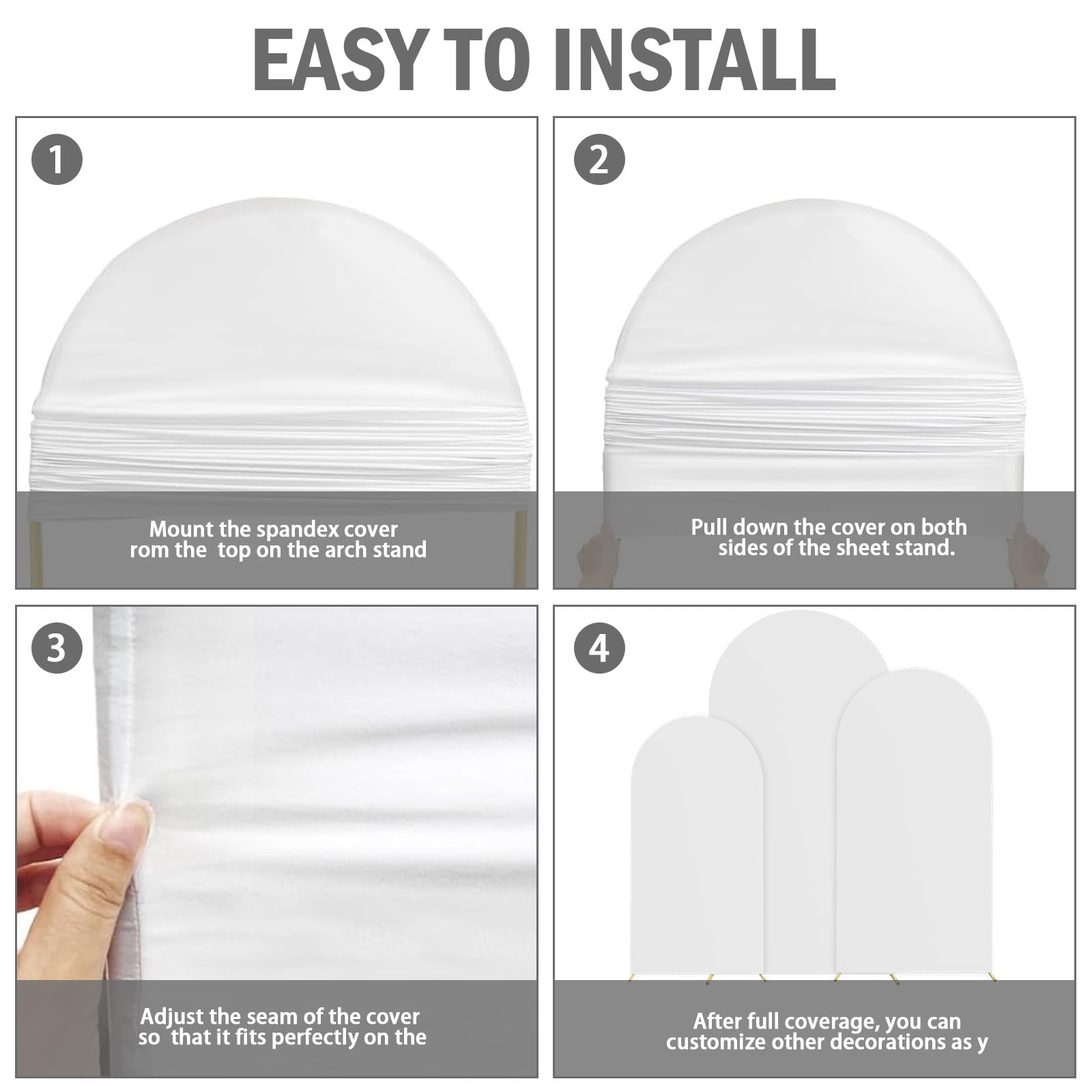 Lot de 3 toiles de fond rondes de 1,8 m, 2 m, 2 m - Couverture de fond extensible double face pour fête, cérémonie, banquet, décoration (blanc)