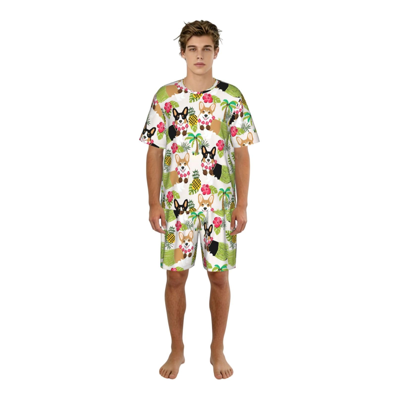 Pijama de dos piezas para hombre ideal para noches de verano de estilo hawaiano 8