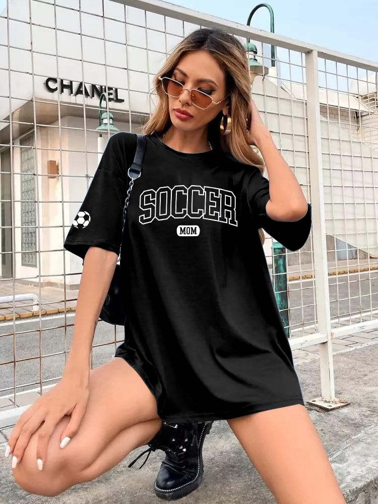 ASTANFY Soccer Mom Shirt Womens Oversized Game Day Shirt Soccer Graphic T Shirts Short Sleeve4