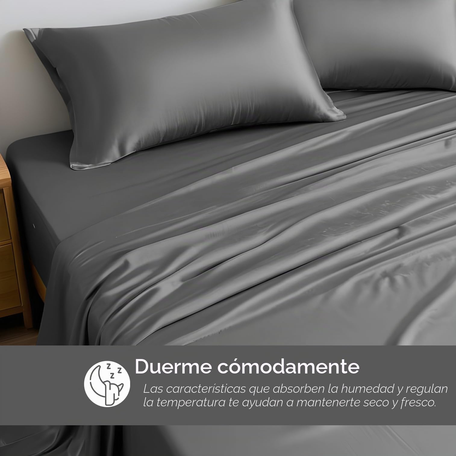 LINENWALAS - Juego de sábanas de bambú 100%, 300 hilos, sábanas de seda refrescantes y suaves, juego de ropa de cama de lujo de 4 piezas para el cuidado de la piel (Doble, gris carbón)